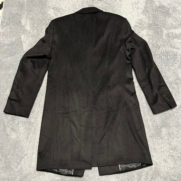 Jos A Bank Mens 38 Overcoat Topcoat Trench Coat Jacket Black 3 Button Wool Blend - Picture 3 of 11